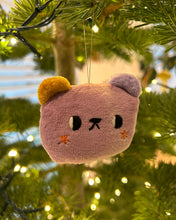 Load image into Gallery viewer, Purple bear with mustard and lavender ears and blushing cheeks ornament
