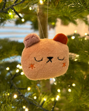 Load image into Gallery viewer, Pink bear with purple and red ears and blushing cheeks ornament
