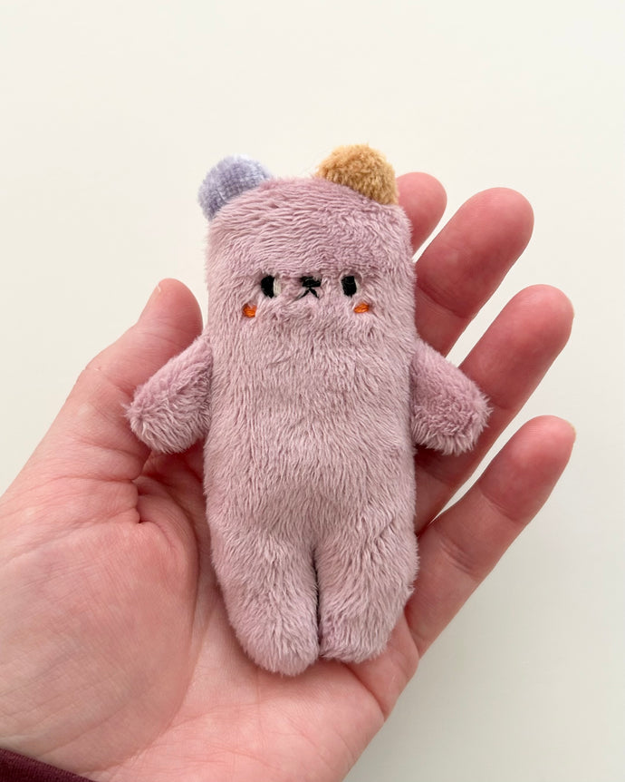 Lilac Bear with periwinkle and mustard ears