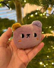 Load image into Gallery viewer, Purple bear with mustard and lavender ears and blushing cheeks ornament
