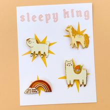 Load image into Gallery viewer, Collection of 4 Hard Enamel Magnets - sleepy king
