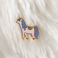Load image into Gallery viewer, Indigo the pony - Hard Enamel Pin with Gold Lines - Ready to Ship - sleepy king
